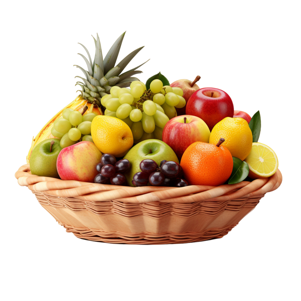 AI generated Fresh mixed fruits in a wicker basket png