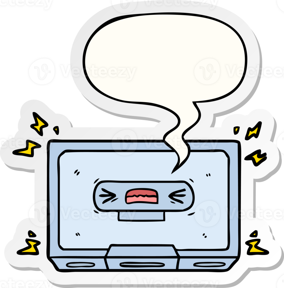 cartoon angry old cassette tape with speech bubble sticker png