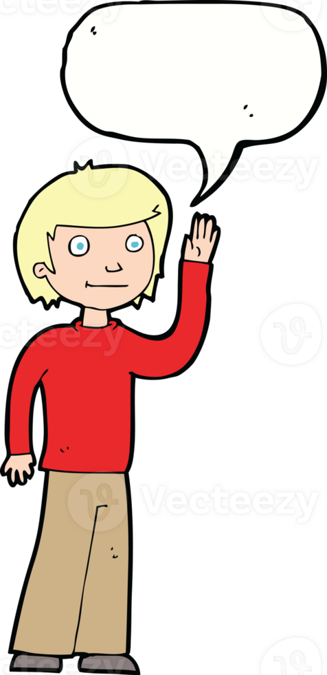 cartoon friendly boy waving with speech bubble png