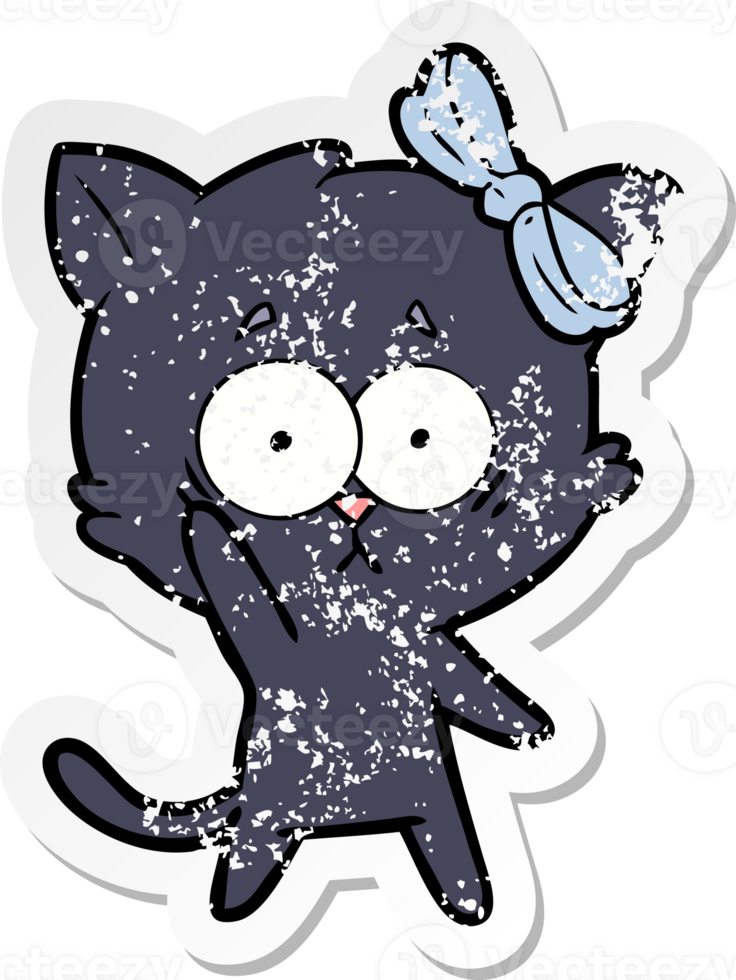 distressed sticker of a cartoon cat png