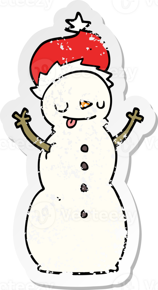 distressed sticker of a cartoon christmas snowman png
