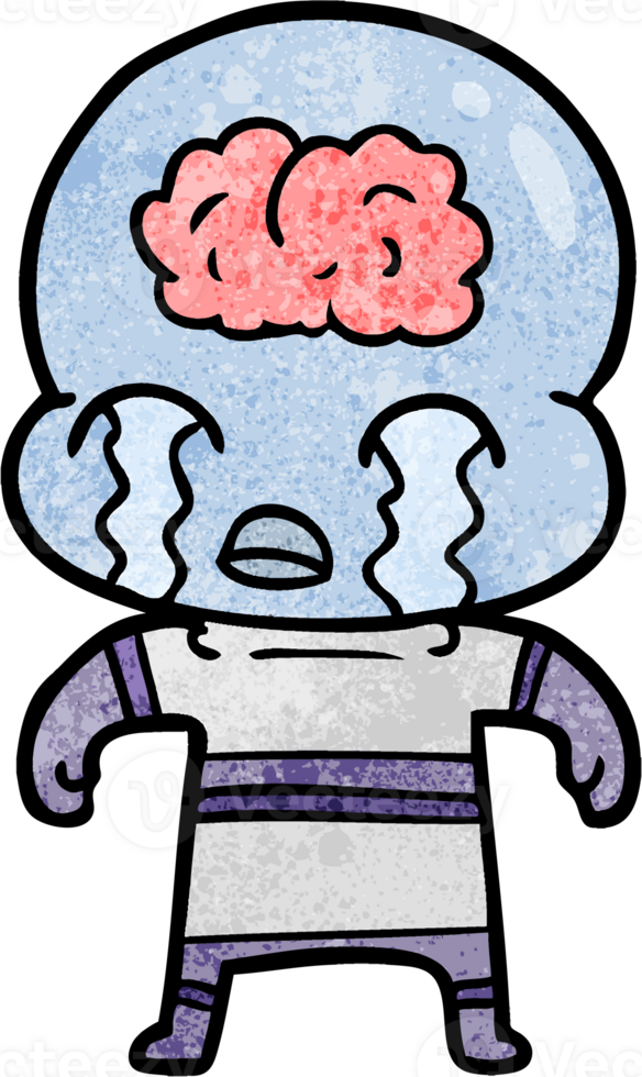 cartoon big brain alien crying png