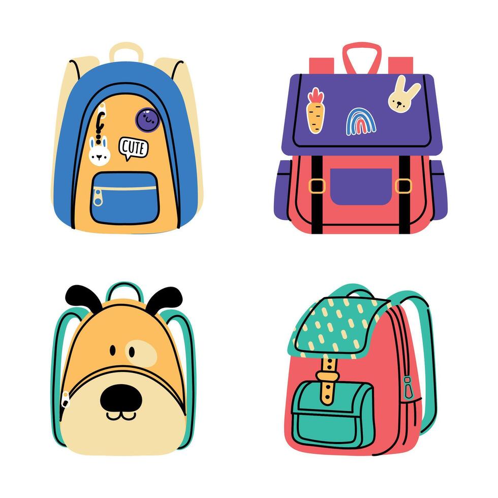 Cartoon school bag for kids of collection vector