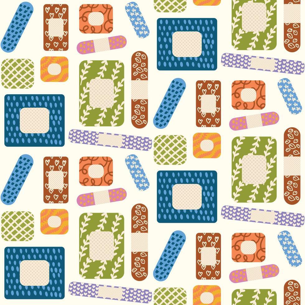 Adhesive bandage pattern. Seamless print of medical tape for emergency treatment, healthcare care and recovery. Vector flat texture