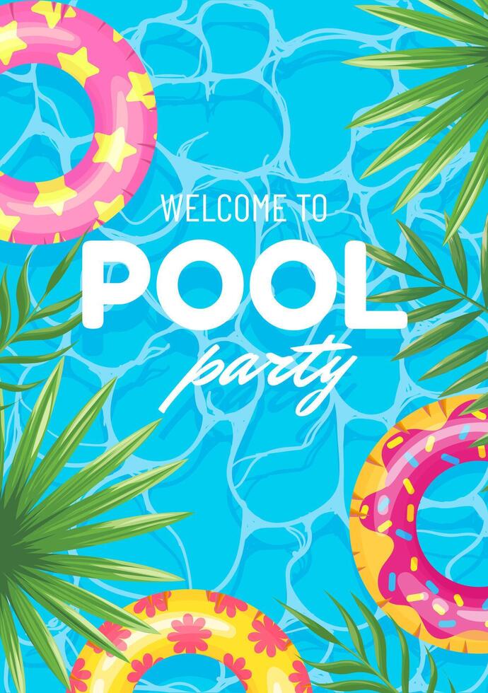 Banner swimming pool party welcome, top view vector