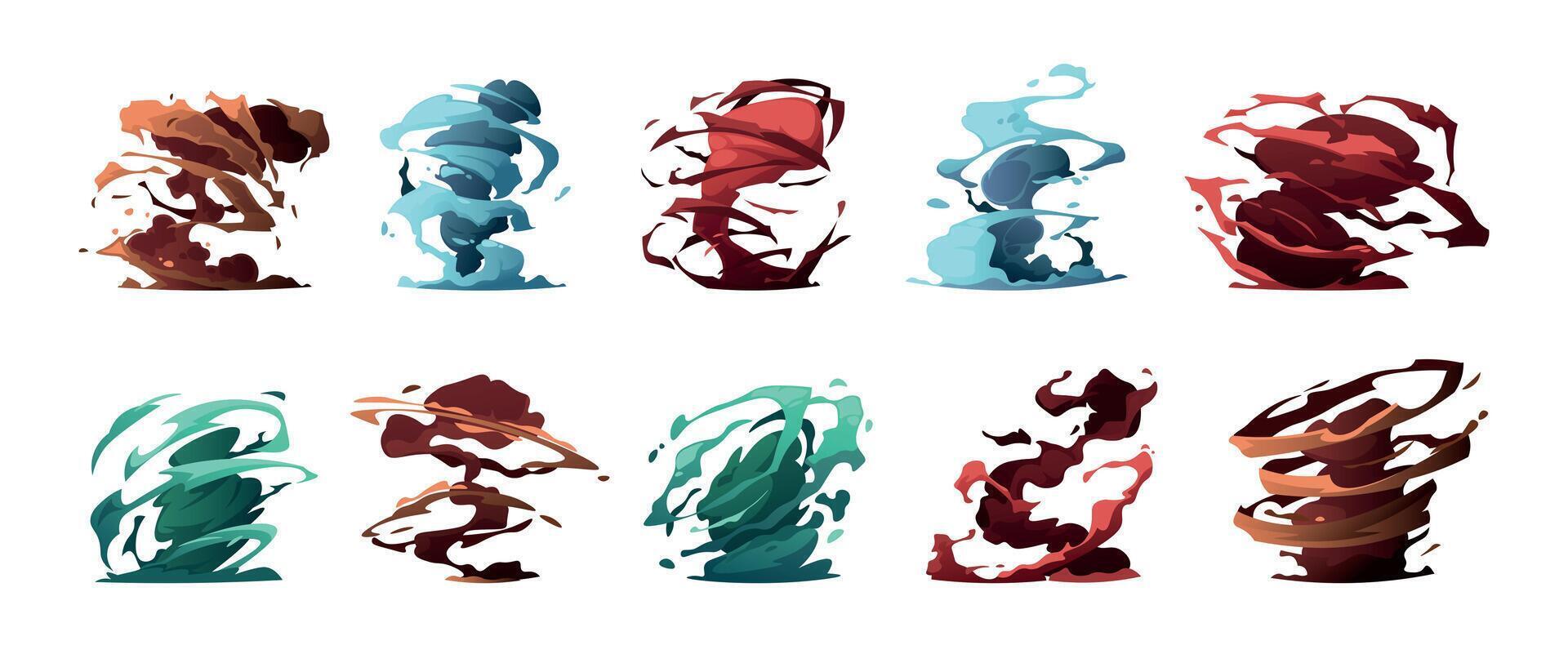 Cartoon vortex effect. Magic tornado swirl with sparkle and glow, fantasy magic wind funnel for game asset. Vector magic swirl and energy effect