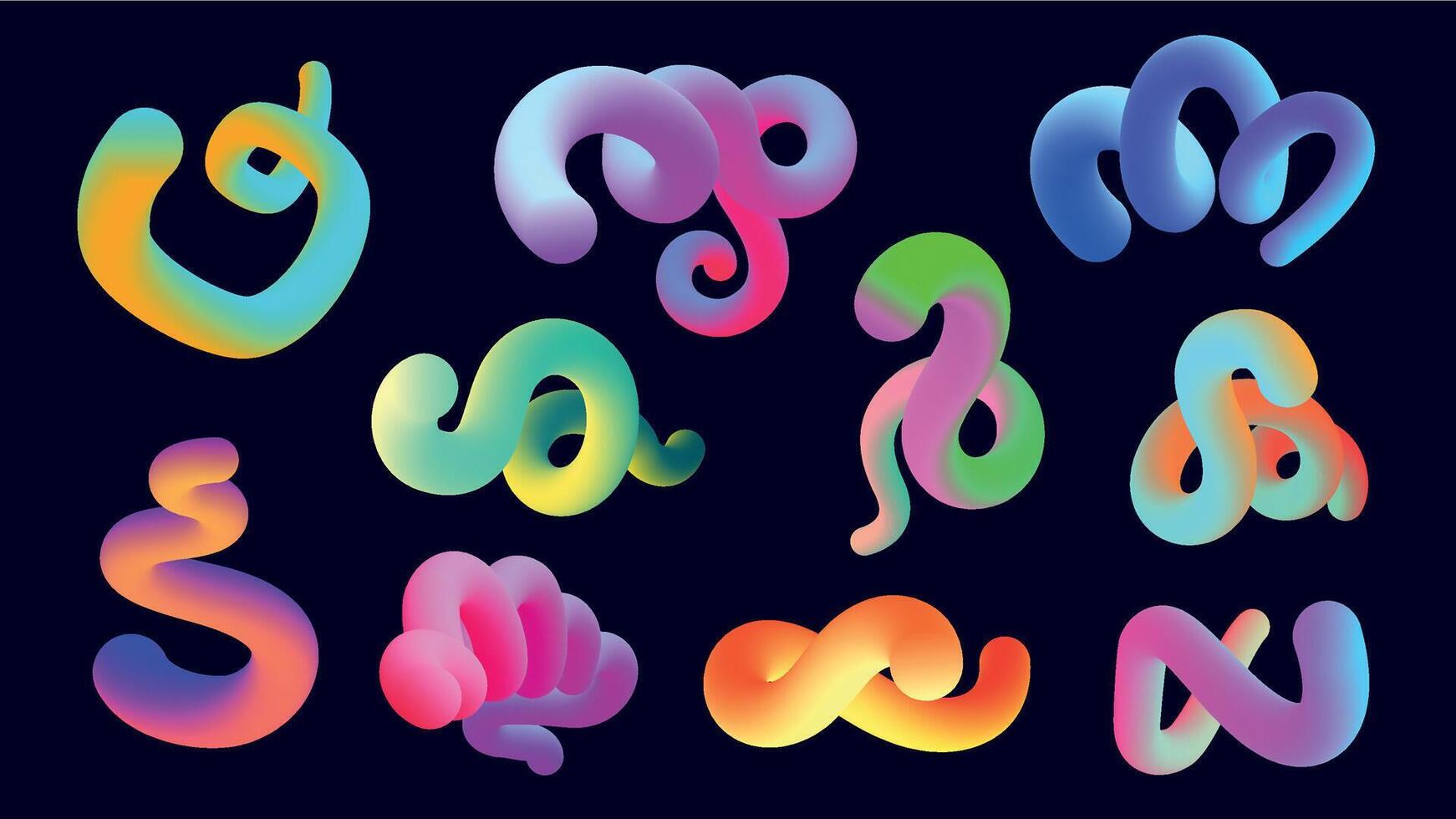 Liquid colorful curve shapes. Abstract modern strokes with different forms and shapes, creative fluid dynamic brush strokes. Vector isolated set