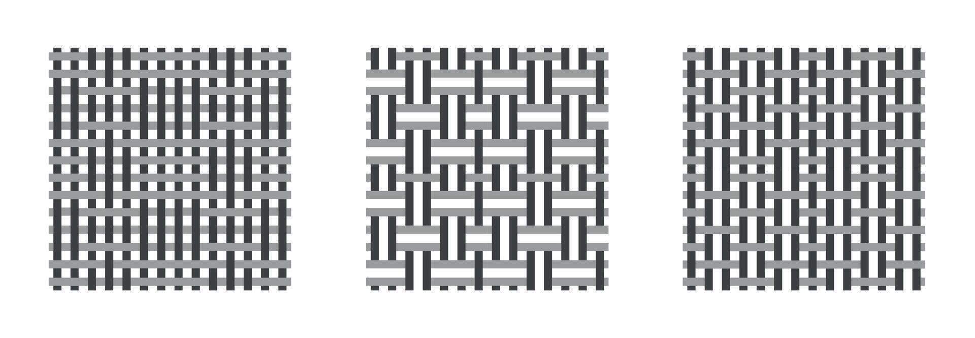 Weaving pattern. Geometric braided weft and wove threads for textile design, plaiting tessellation pattern. Vector textile texture