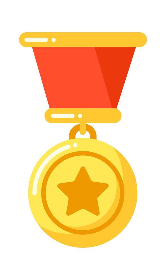 Golden medal with star with ribbon, military insignia vector