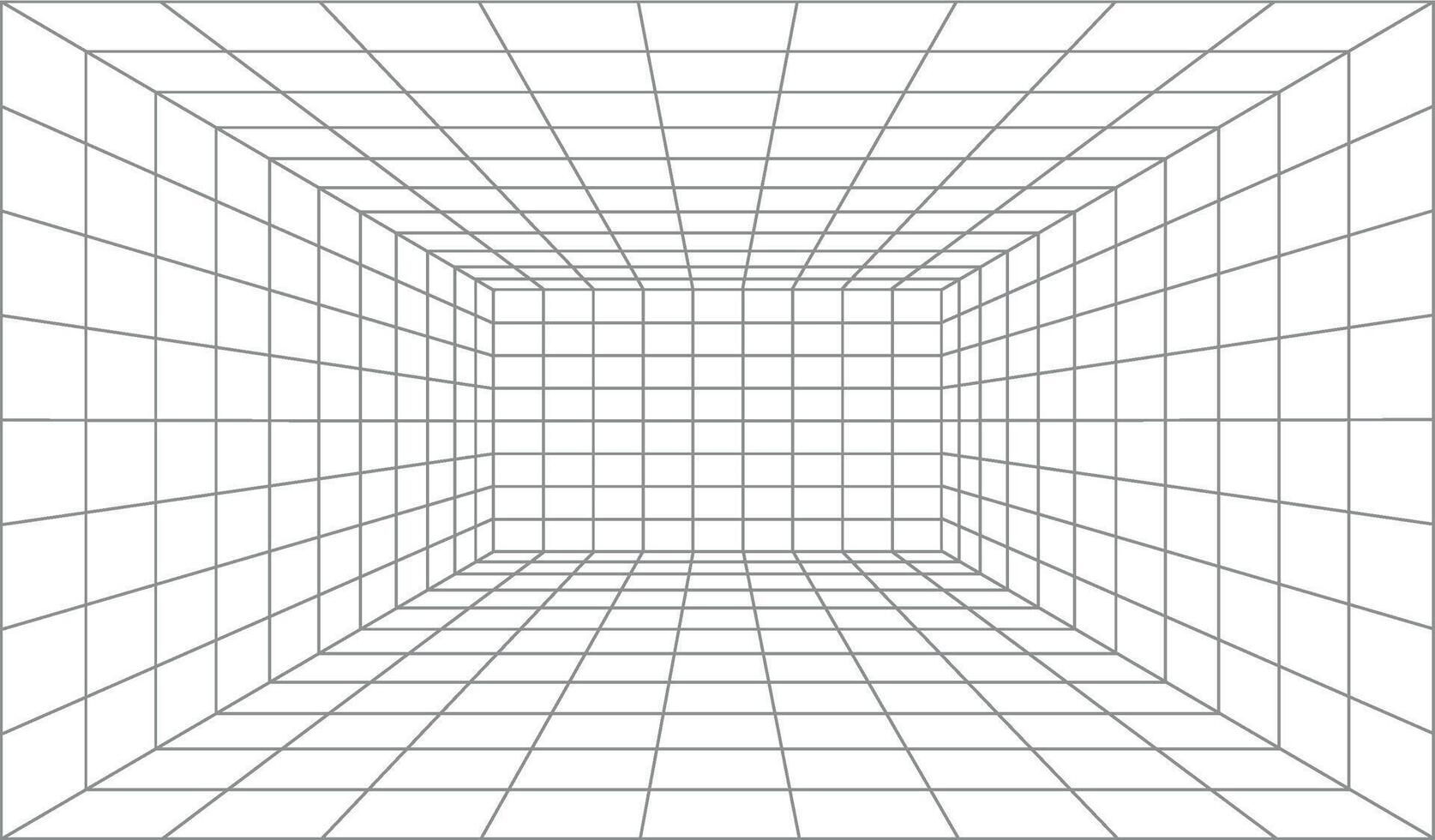 3d perspective line grid, wireframe room background. Futuristic cyber box room. Cyber, virtual surface vector