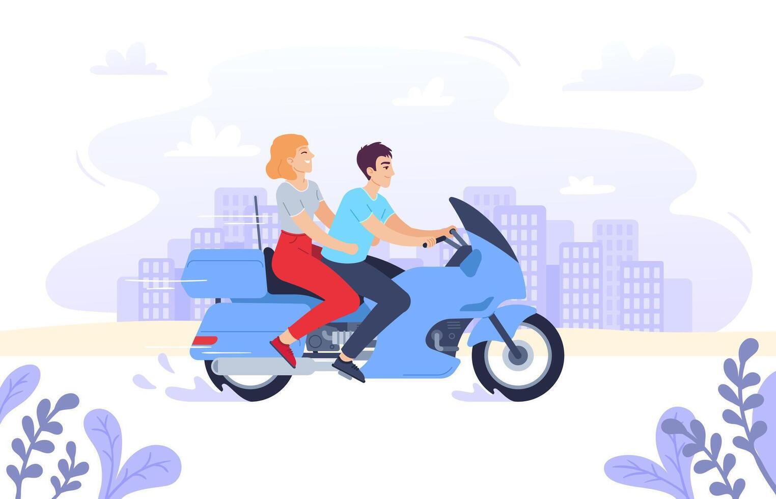 Pareja en un motocicleta. vector ilustración moto