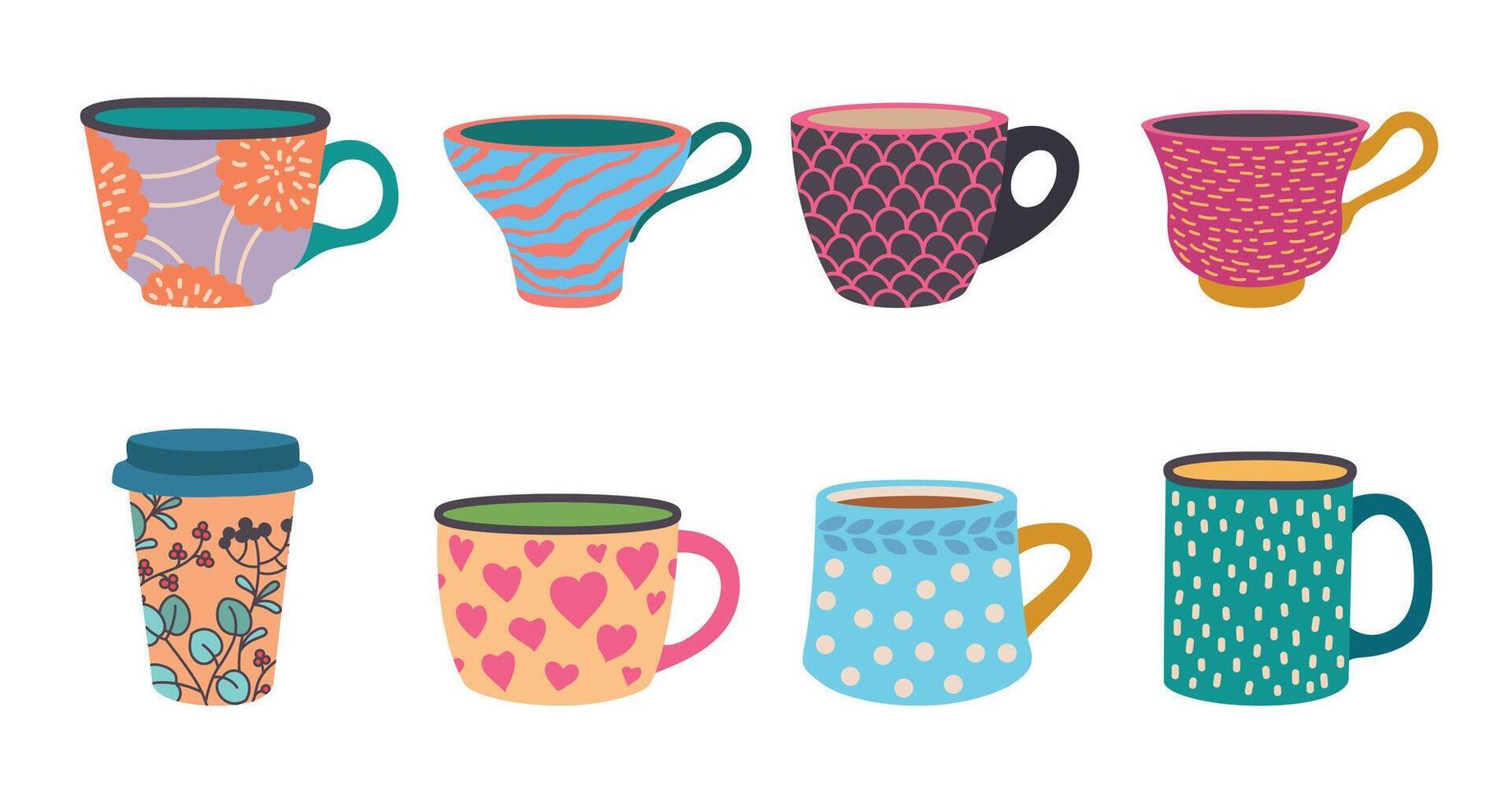Different cups. Tea cup, scandinavian kitchen coffee mug vector