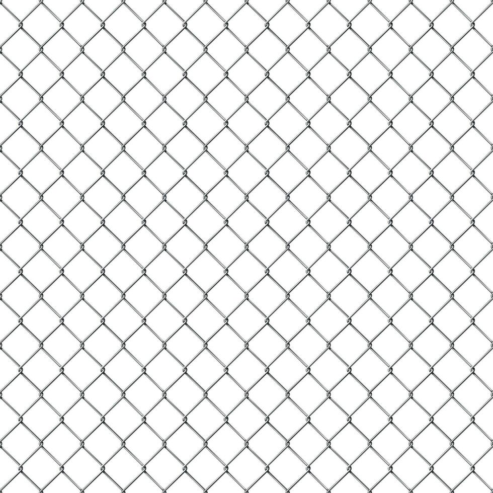 Realistic metal chain link fence seamless pattern. Prison cage wire grid. Security steel mesh barrier, lattice border wall vector background