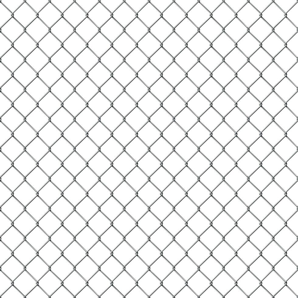 Realistic metal chain link fence seamless pattern. Prison cage wire grid. Security steel mesh barrier, lattice border wall vector background
