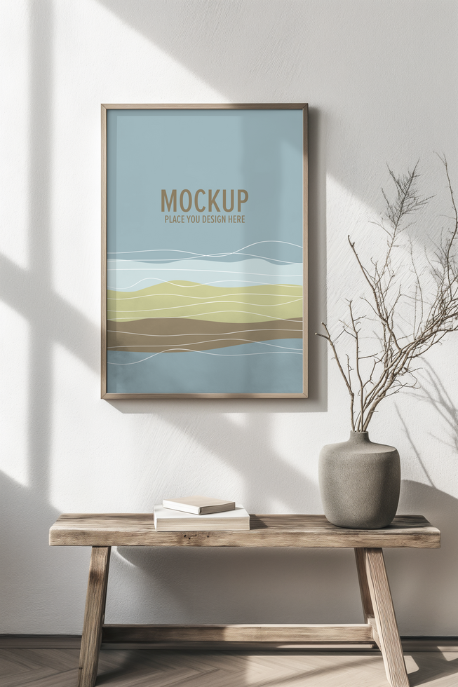 One vertical photo frame mockup in livingroom psd