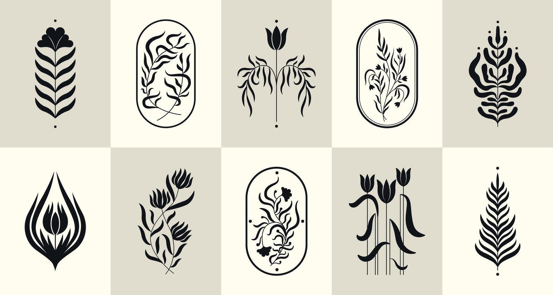 resumen contemporáneo floral colocar. botánico elementos con hojas y flores, naturaleza floral maravilloso composición para fondo de pantalla diseño. vector colección