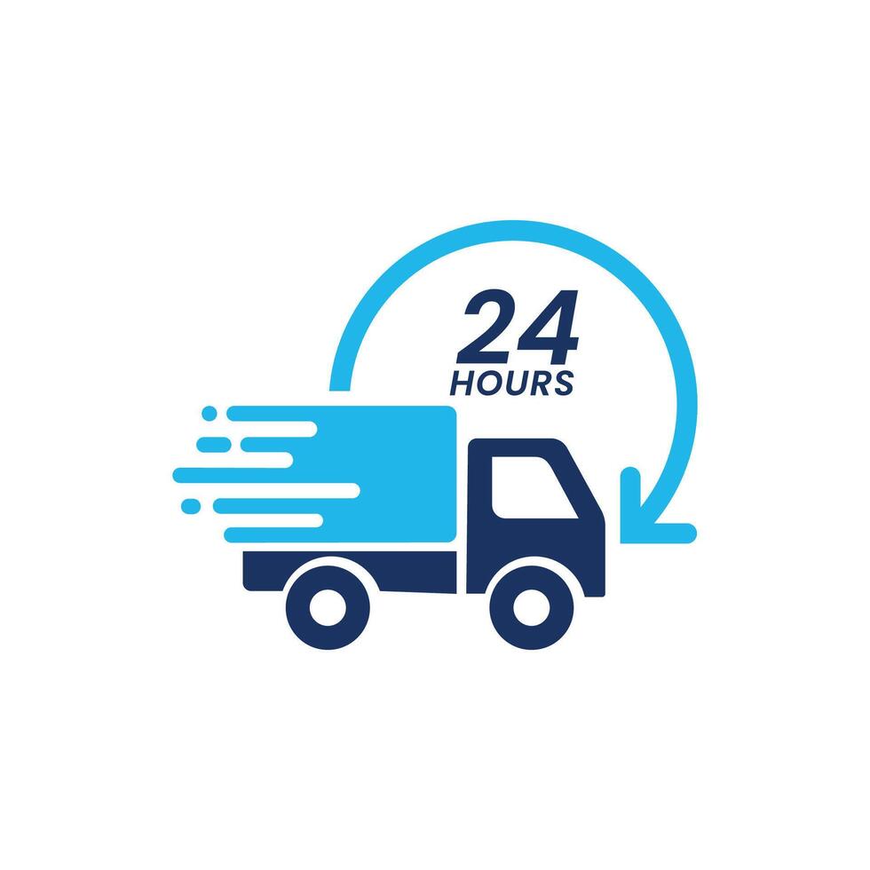 Shipping fast delivery 24h truck with arrow clock icon symbol, Vector illustration