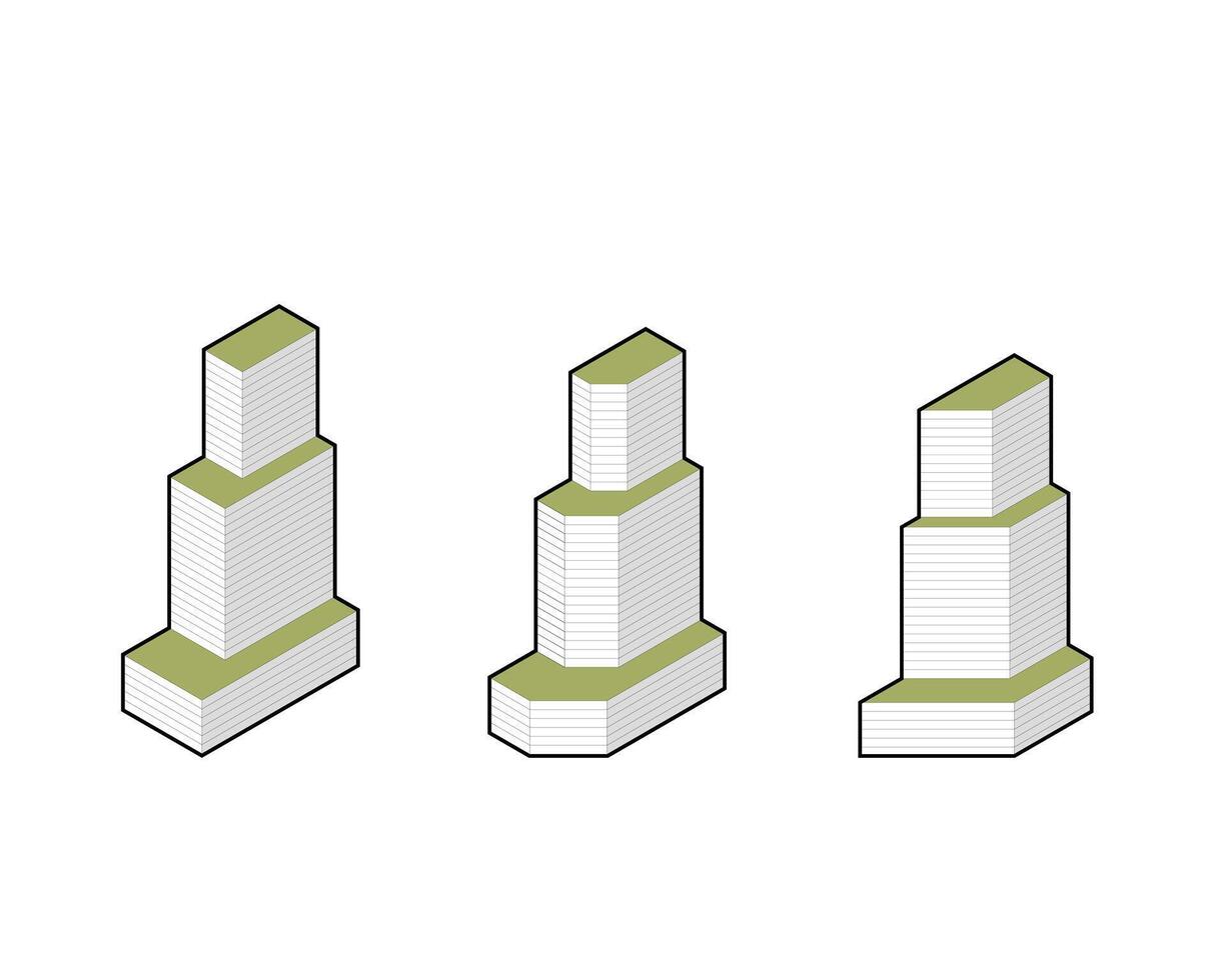 isométrica torre edificio ciudad rascacielos pueblo Departamento inmuebles paisaje urbano vector. vector