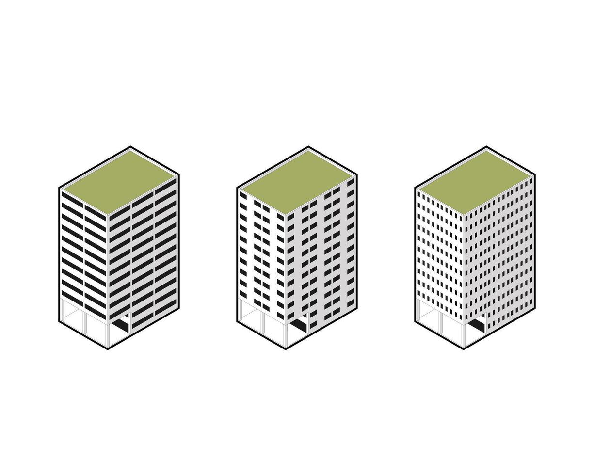 isométrica torre edificio ciudad rascacielos pueblo Departamento inmuebles paisaje urbano vector. vector