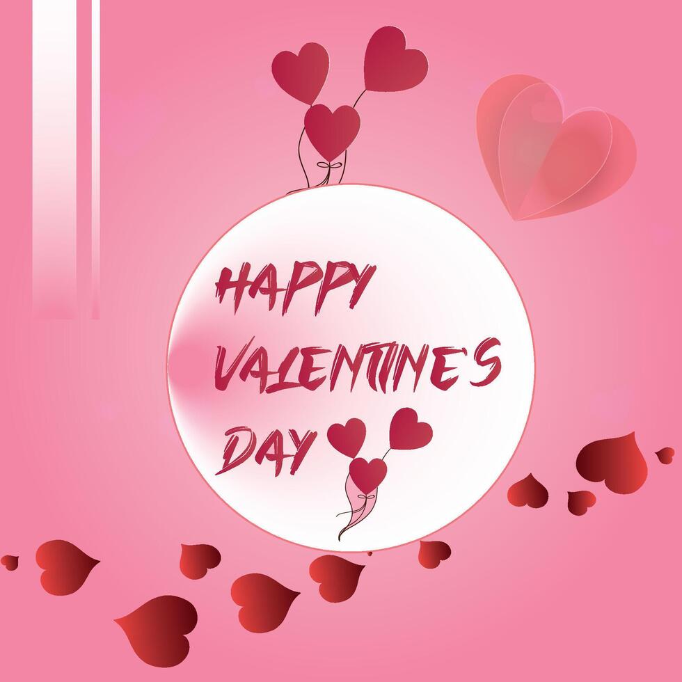 new best Valentine's day concept background. Vector illustration. 3d red and pink paper hearts with white square frame. Cute love sale banner or greeting card design