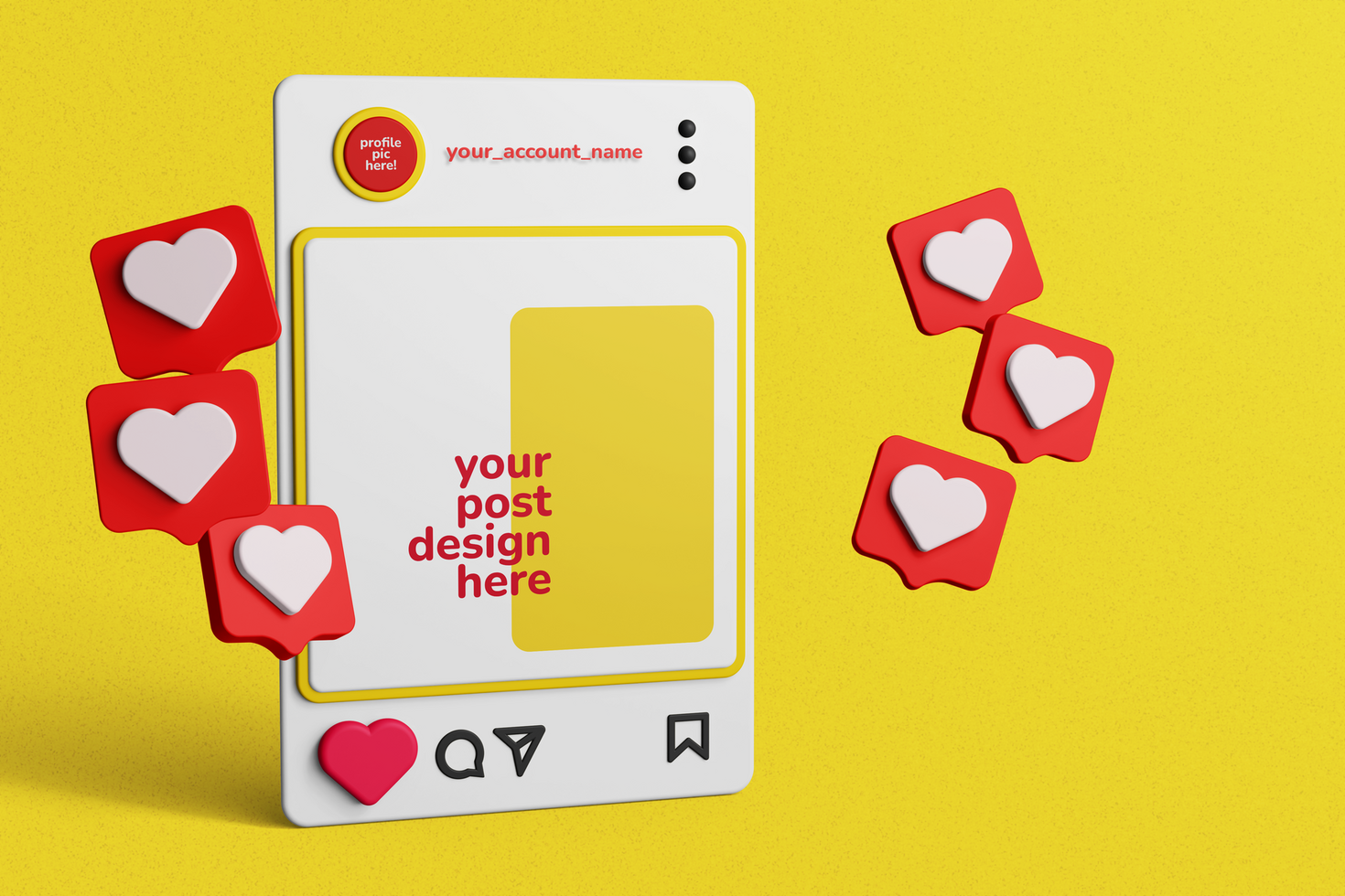 3d creative editable mockup of social media frame post interface template psd