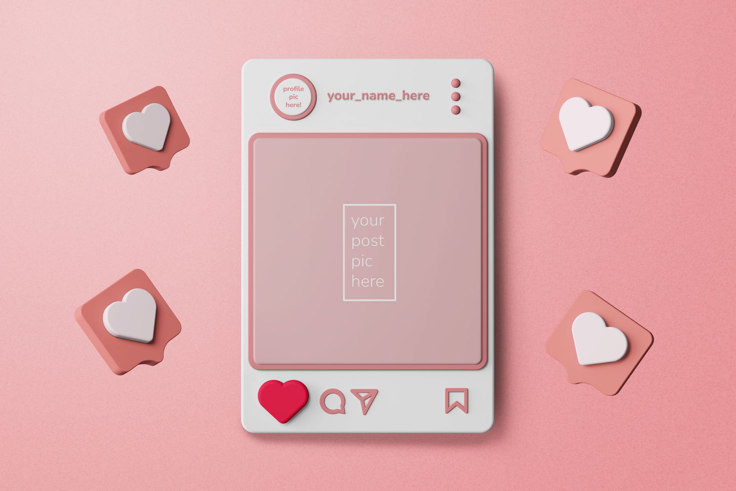 3d creative editable mockup of social media frame post interface template psd