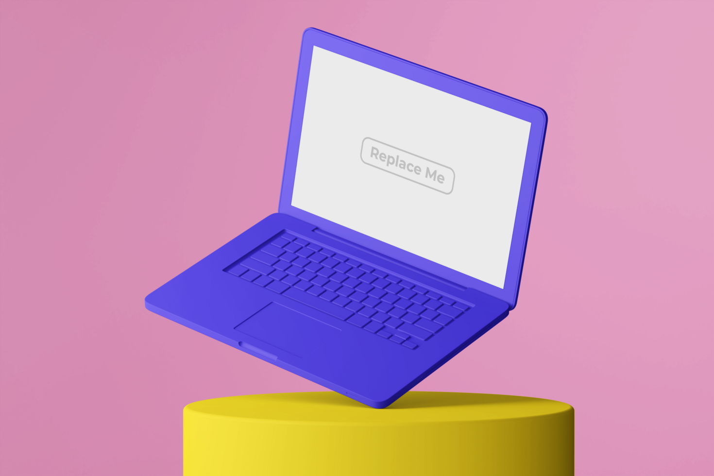 changeable color clay responsive laptop device on cylinder podium with blank screen monitor 3d rendering editable mockup composition psd