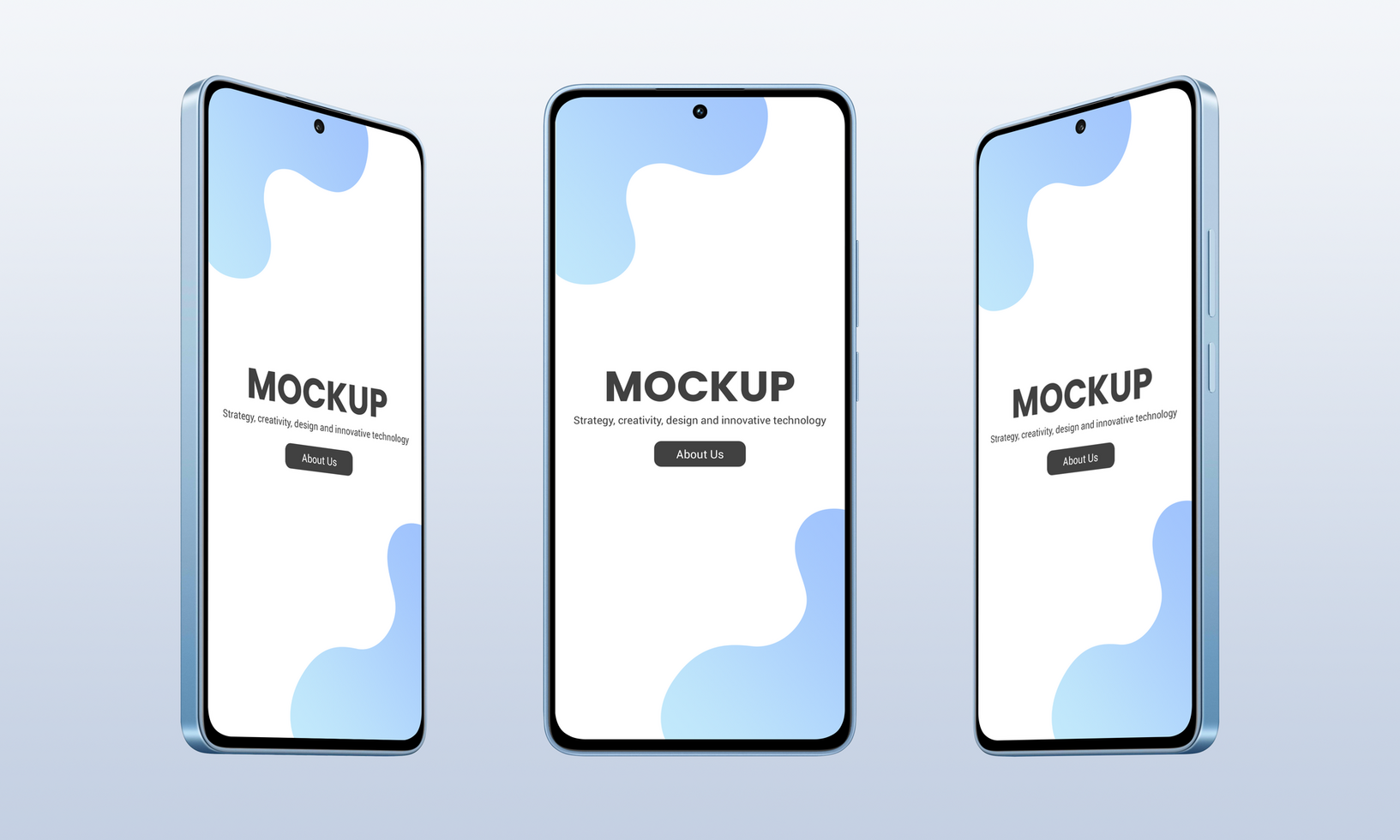 Blue, modern smartphone mockup with thin, round edges psd