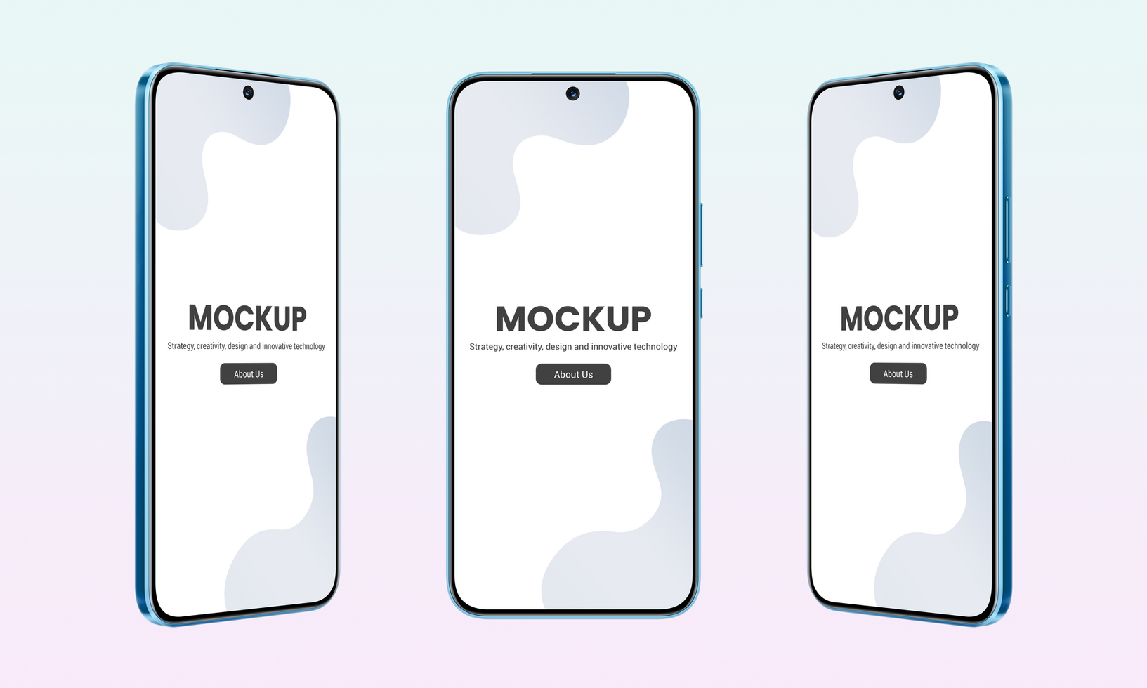 Blue smartphone mockup showcasing three positions for app presentations psd