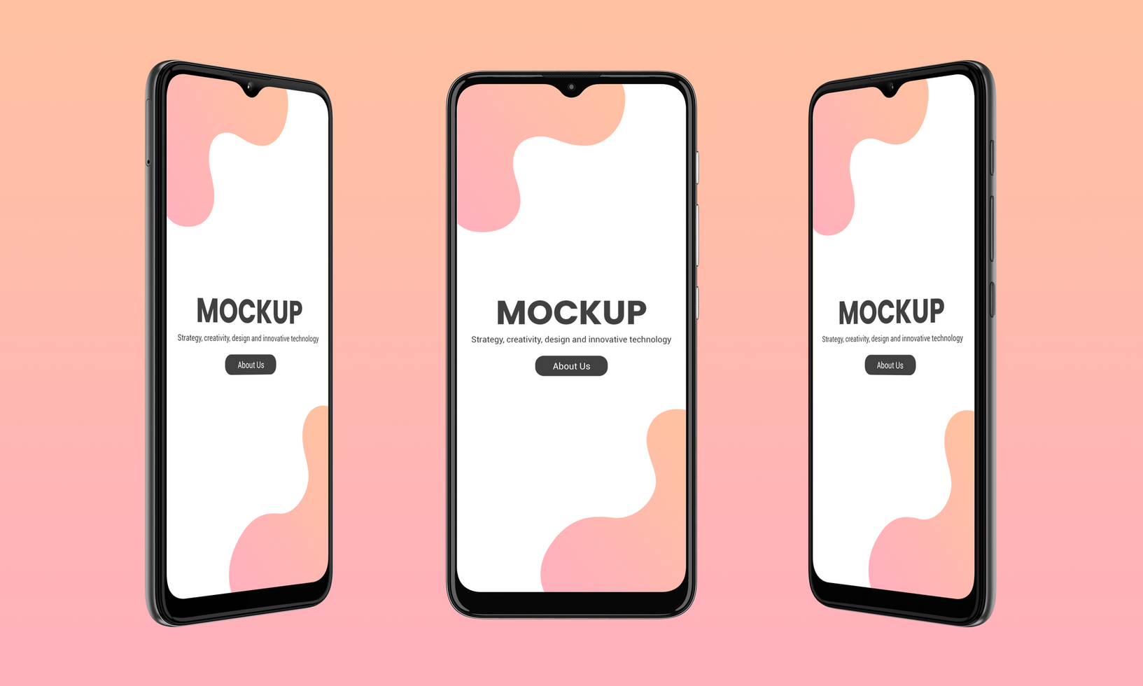 Smart phone mockup with sleek, round edges in three positions psd