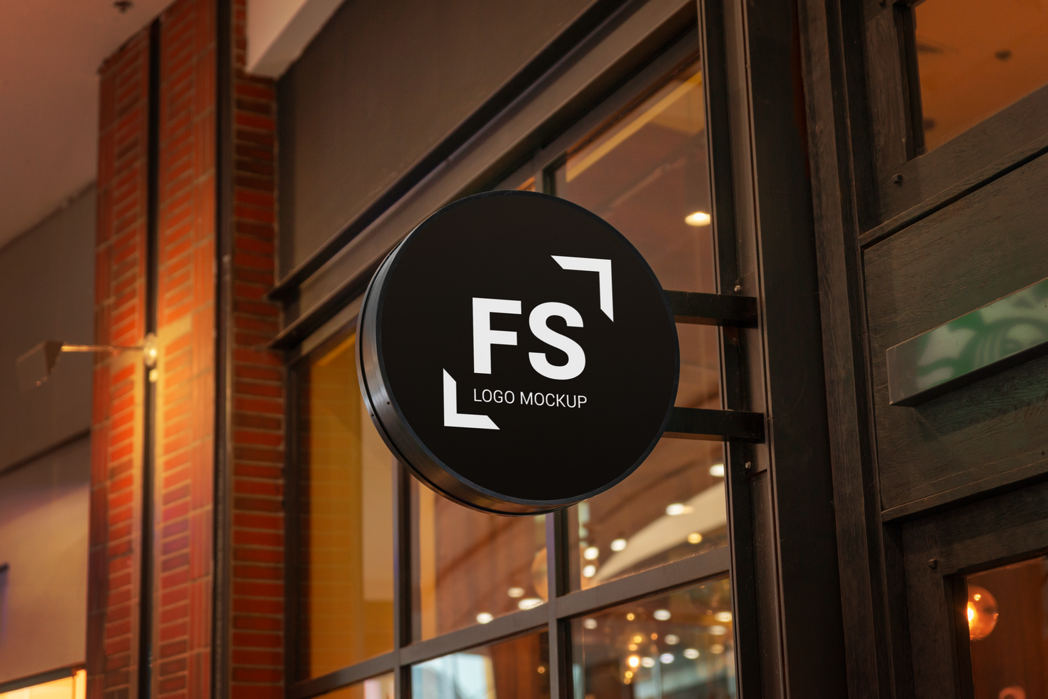 Logo mockup on round promotion sign in a shopping mall psd