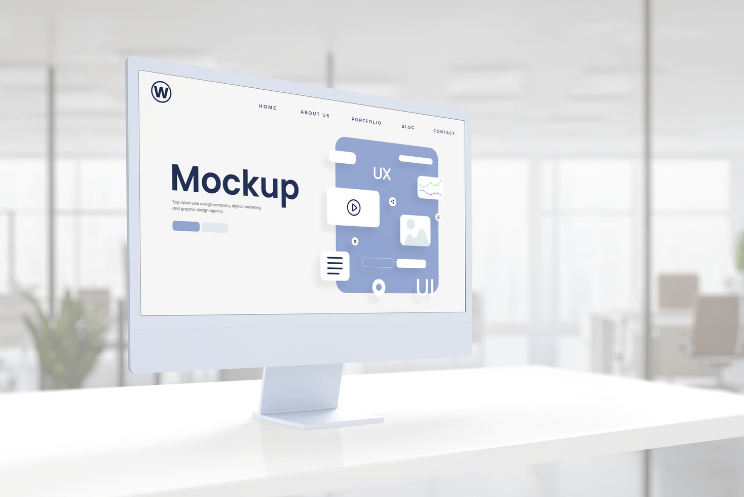Modern web design layout on a computer display mockup psd