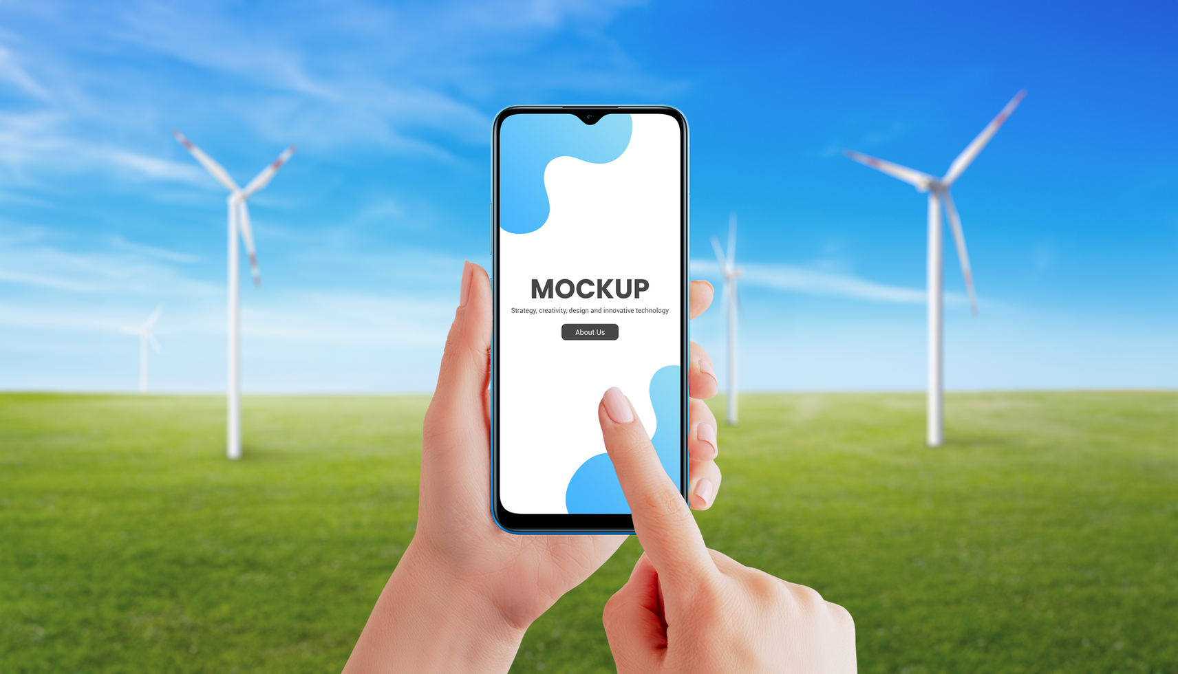 Phone mockup with wind generator in background psd