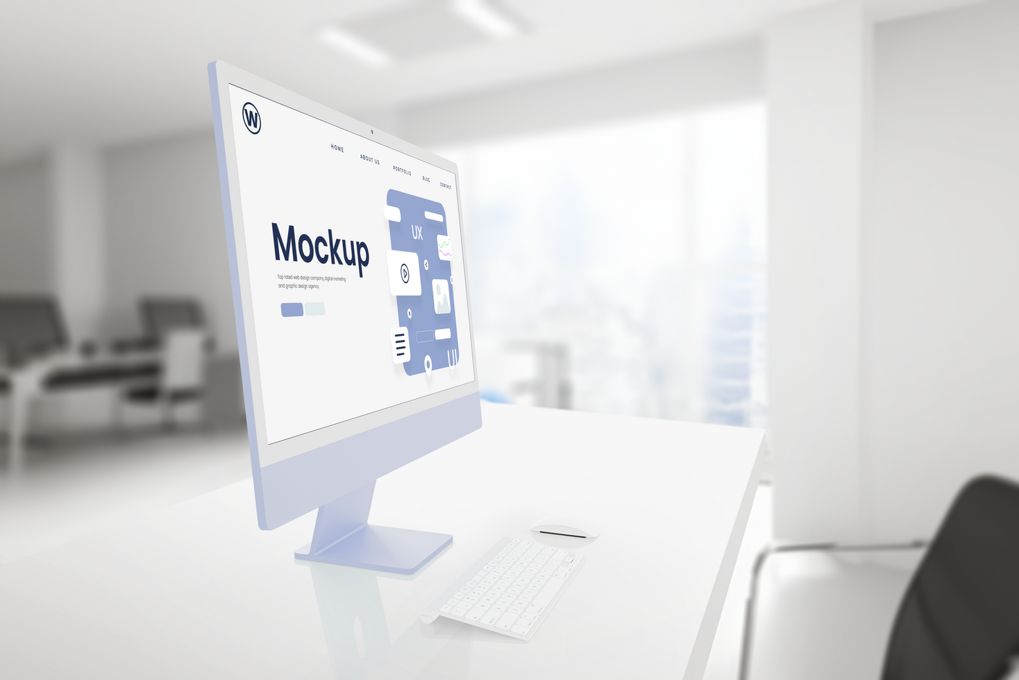 Computer display on office desk mockup psd