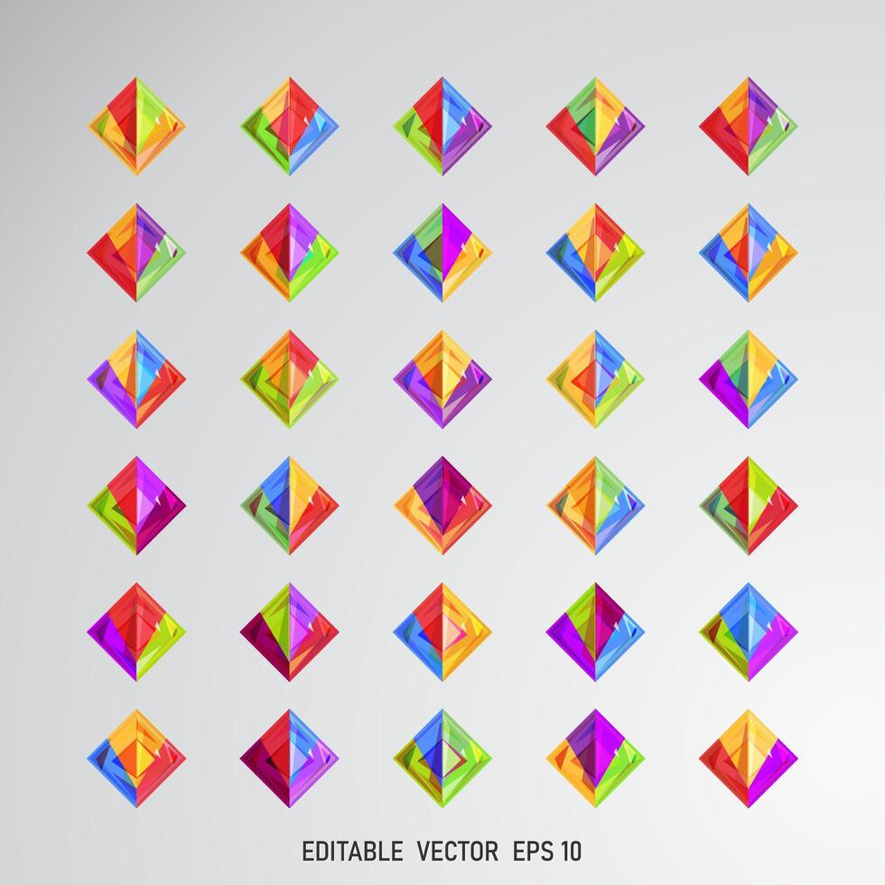 Bundle of colorful rainbow diamond crystal for graphic design and social media vector