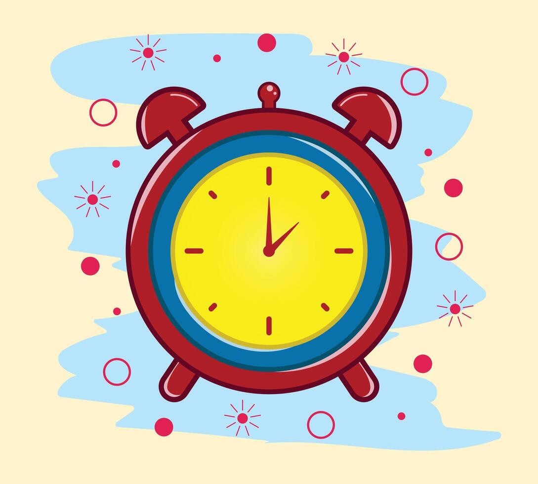 cute cartoon alarm clock icon with paint splashes on isolated background. vector