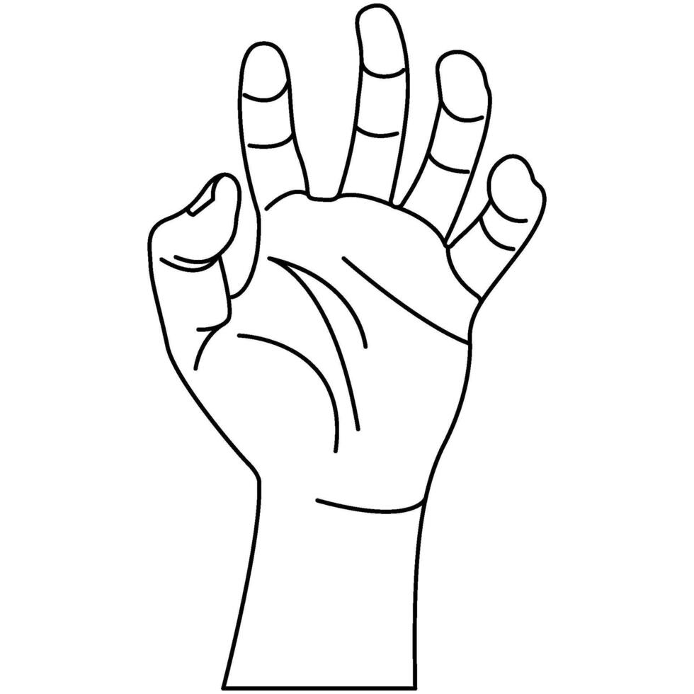 Open hand outline illustration. Hand firm grip five fingers line art graphic element. vector