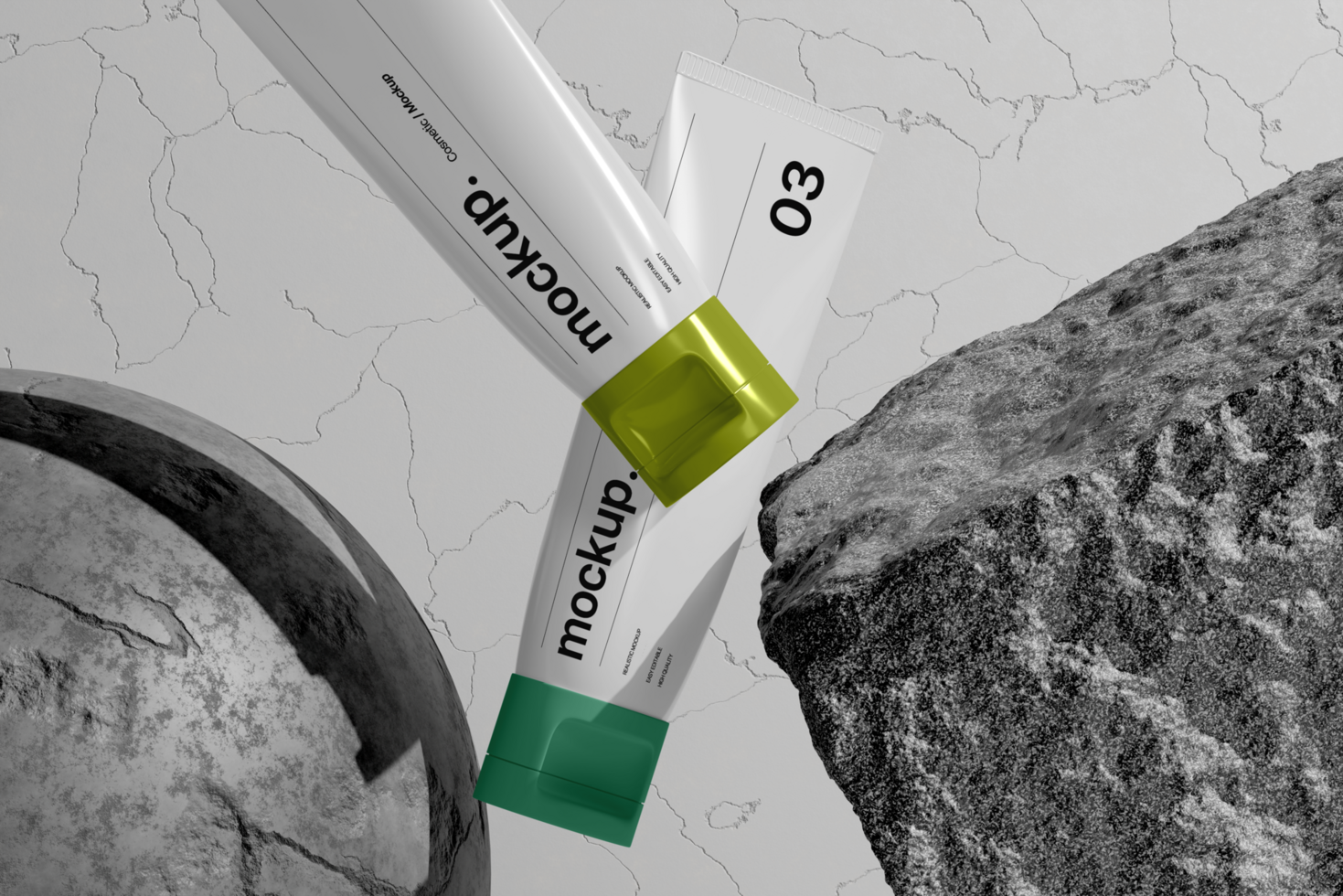 Tube Mockup with Natural Rock and Shadow Background psd