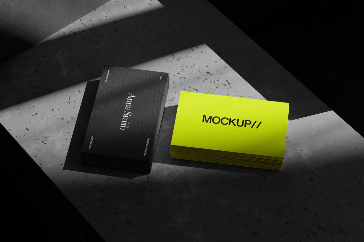Dark Concrete Double Business Card Mockup psd