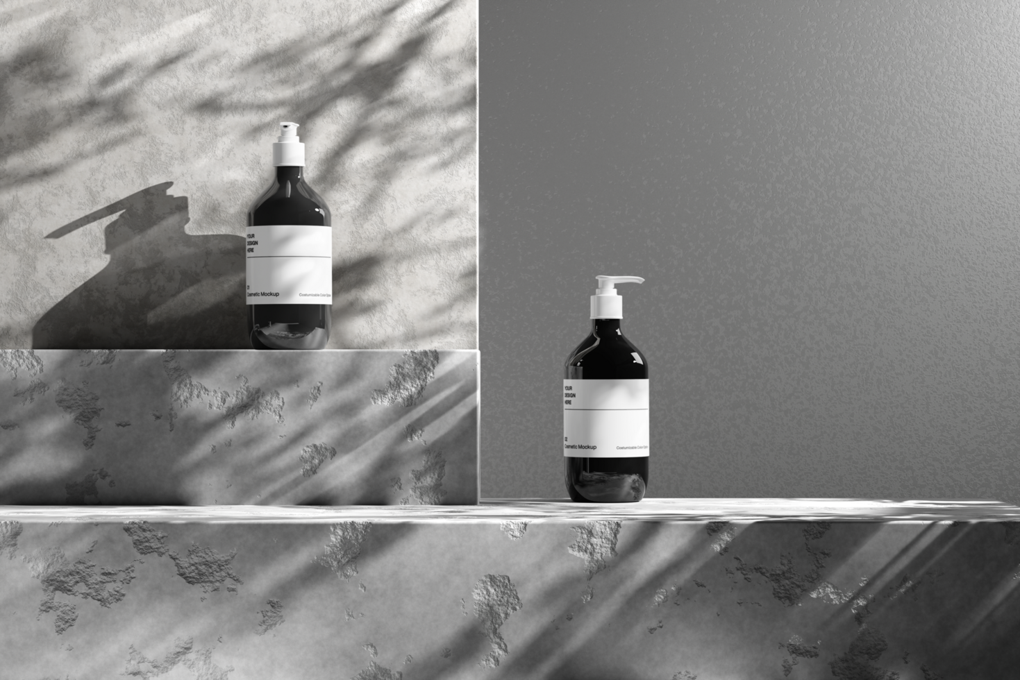 Bottle mockup and pump bottle with realistic and natural shadow psd