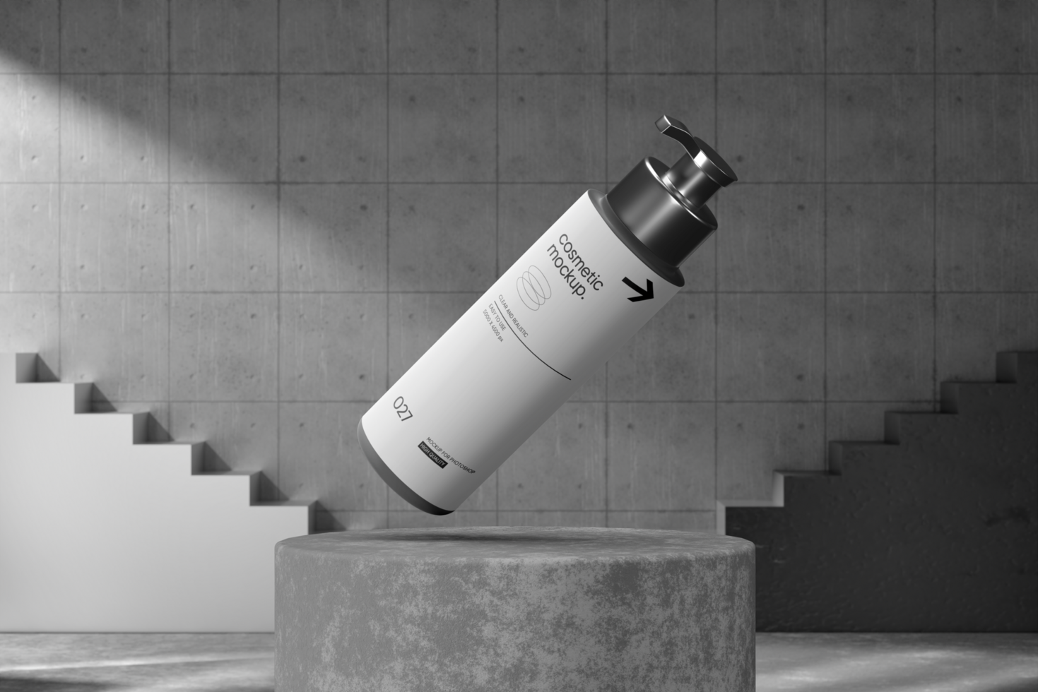Bottle mockup in podium and realistic background psd