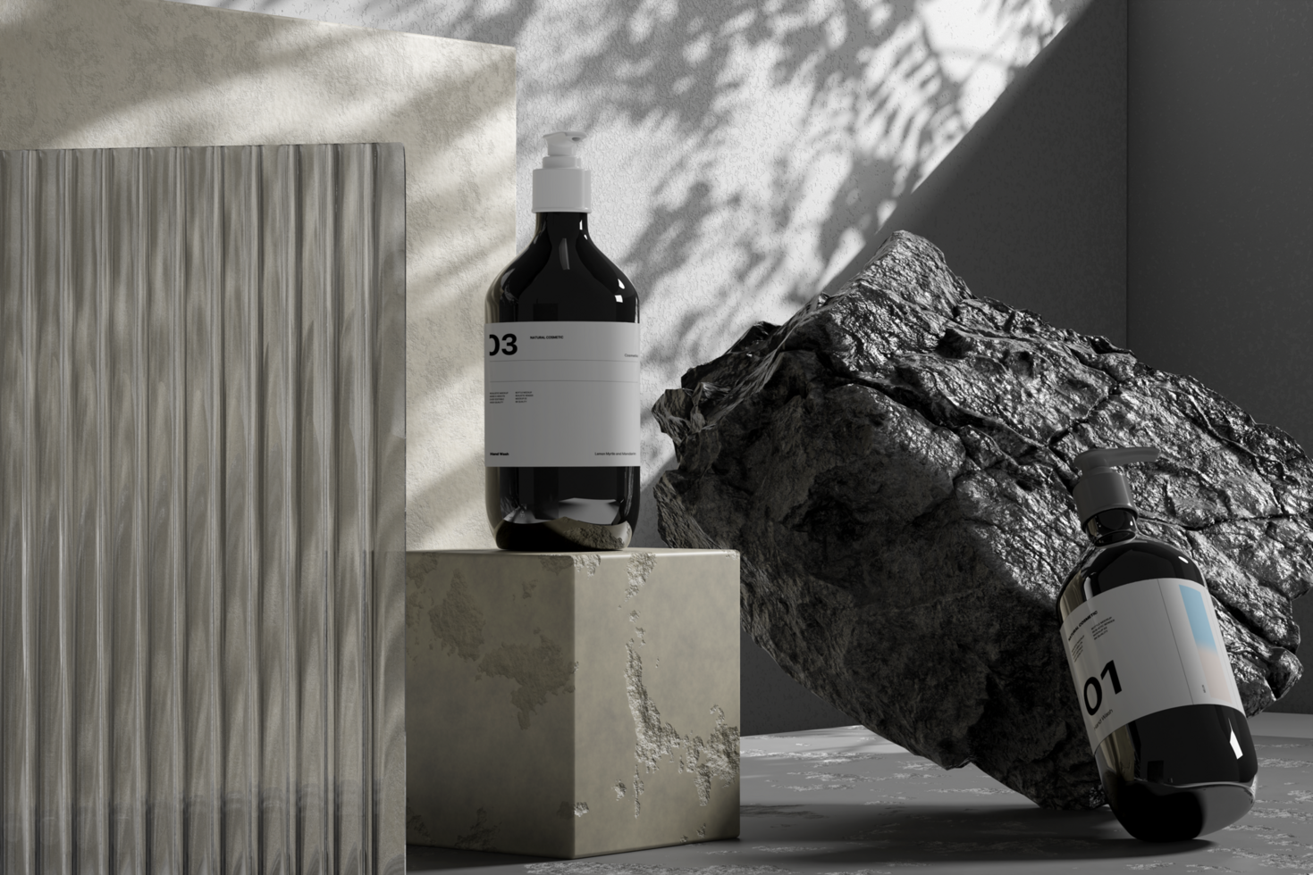 Bottle Pump Mockup with Natural Rock psd