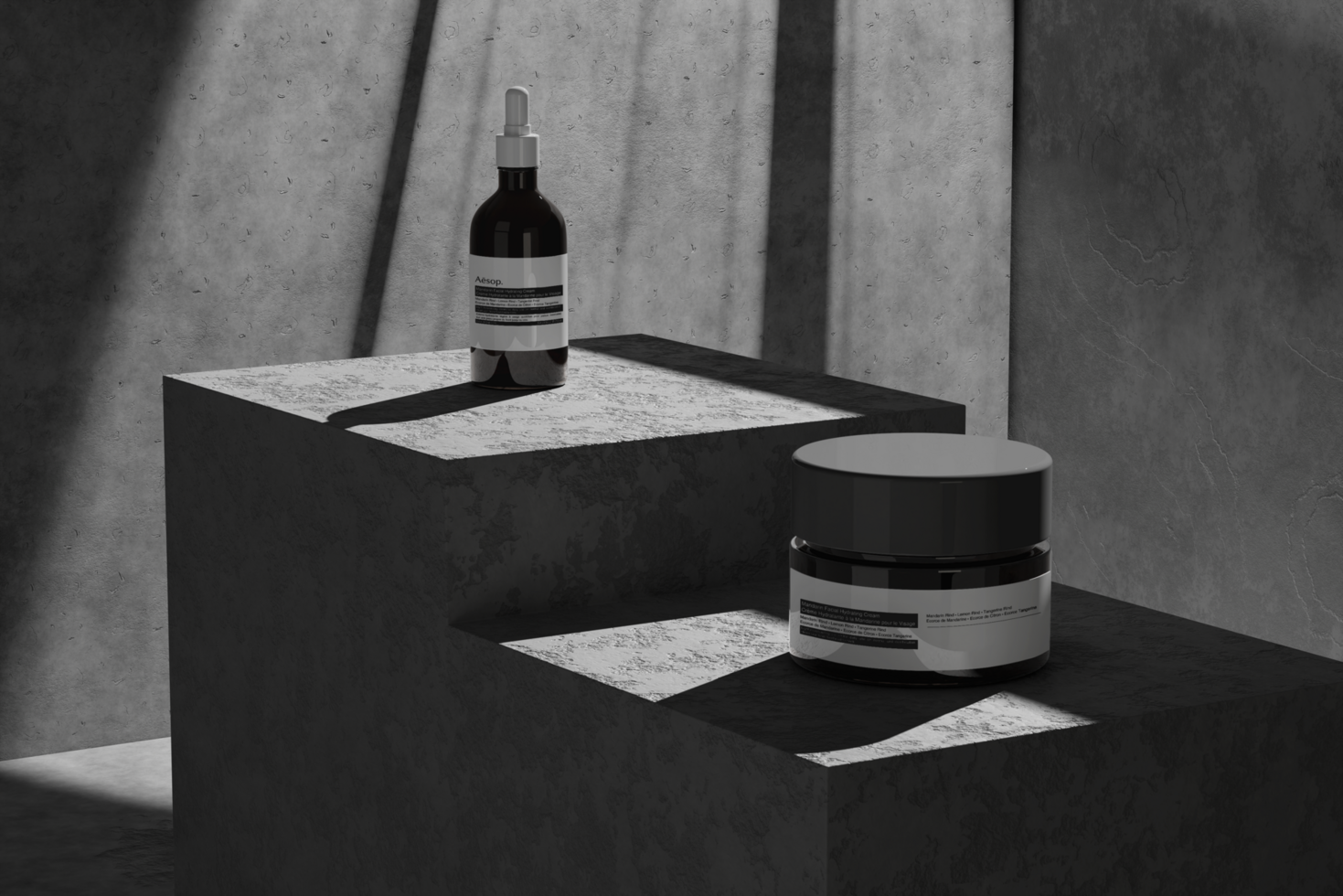 bottiglia e vaso modello per cosmetico modello design con realistico scena psd