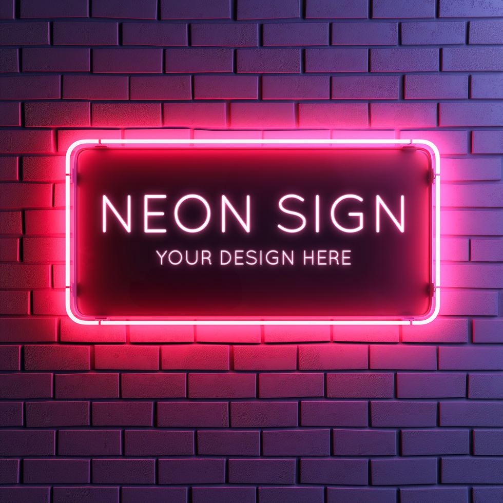 AI generated Neon sign mockup on brick wall psd