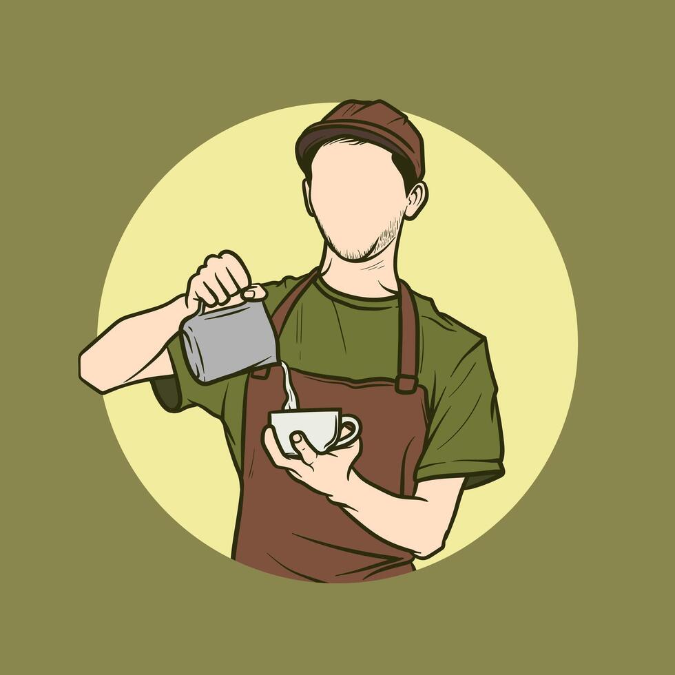 vector illustration of a barista pouring coffee