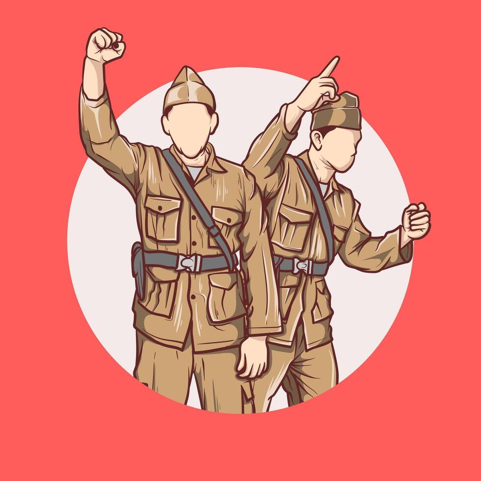 vector illustration of two men dressed as ancient Indonesian warriors