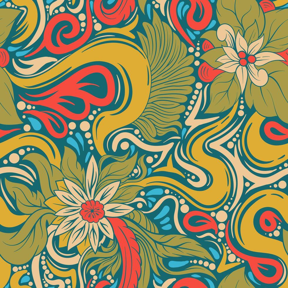 illustration of a cultural batik pattern of flower and leaf motifs with thick seamless lines vector