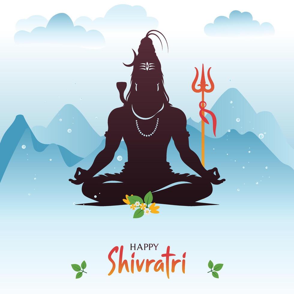 Maha Shivratri Celebration Post and Baackground with Lord Shiva Silhouette Vector Illustration