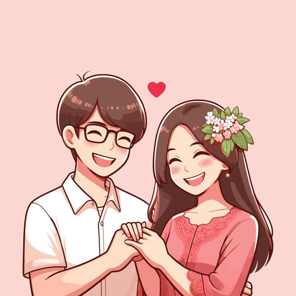 Cute cartoon couple in love. Valentine's day vector illustration.
