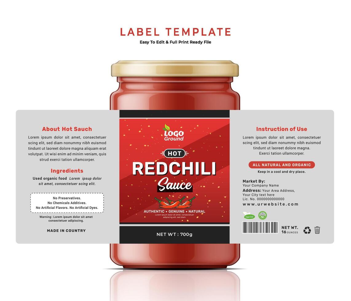 Tomato sauce label bottle jar food sticker banner hot red chili ketchup packaging design. vector